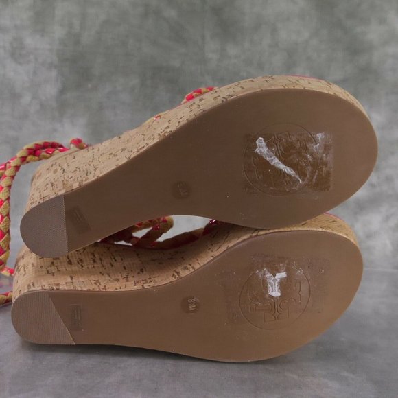 NWD Tory Burch Tie Up Pink/Tan Rope & Cork Petra Mid Wedge Wom 8.5 M $375    ANB - Picture 12 of 12